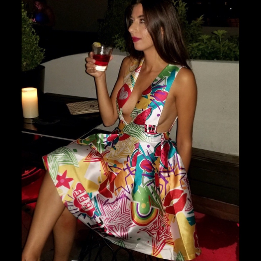 Plunging Sleeveless Dress with Bold Print